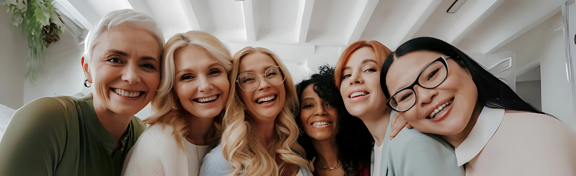 Group of people smiling during their participation in art of living's happiness program